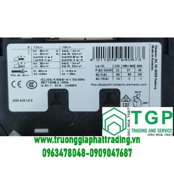 Công tắc tơ 3 pha 37kW/400V 3RT2038-1AF00