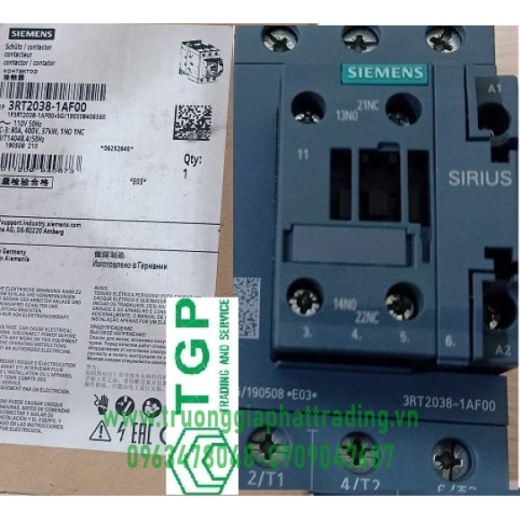 Công tắc tơ 3 pha 37kW/400V 3RT2038-1AF00